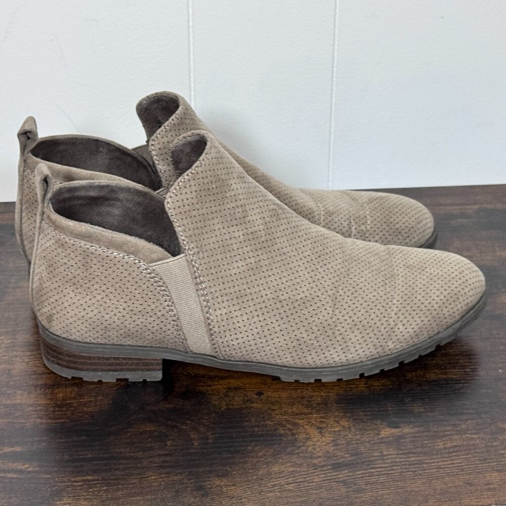 Dr. Scholl’s Women’s Perforated Suede Slip-On Ankle Boots – Taupe – Size 8M